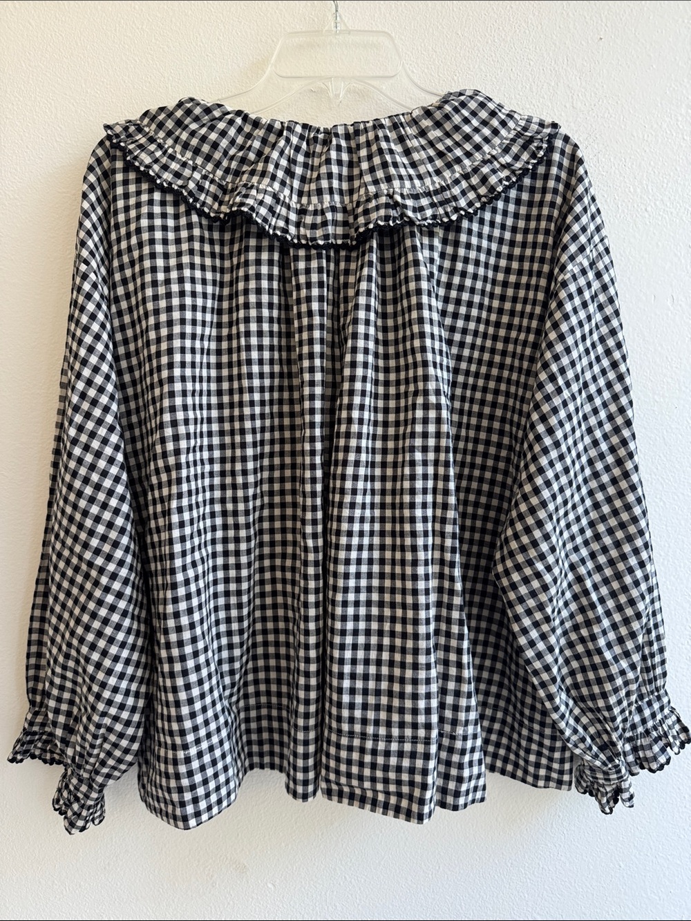 Rare DÔEN Seychelles Gingham Ruffle Organic Cotton Long Sleeve Blouse Size M - Picture 5 of 8